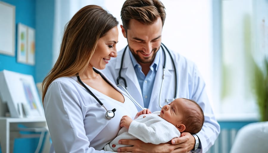 Doctor discussing health considerations with a breastfeeding woman in a clinic