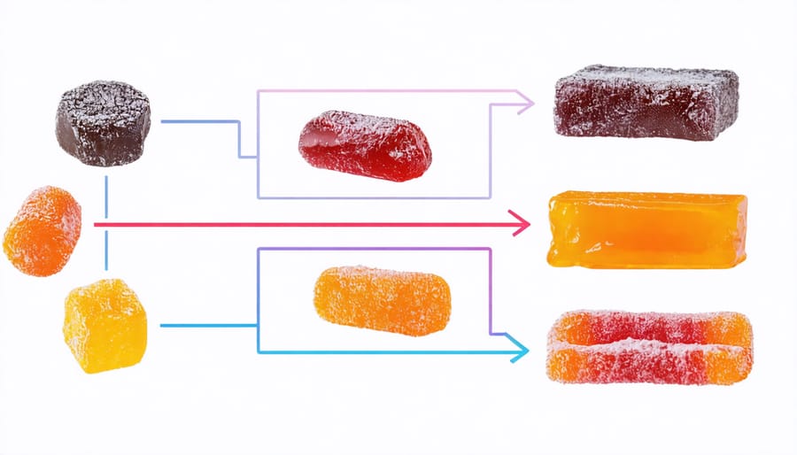 Diagram showing the stages involved in the freeze-drying process for making candy