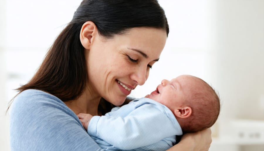 New mother holding her baby, experiencing the joys and challenges of postpartum recovery