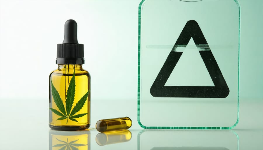 An illustration showing the balance between natural remedy options and caution, featuring a CBD oil bottle and a fetus under a protective shield.